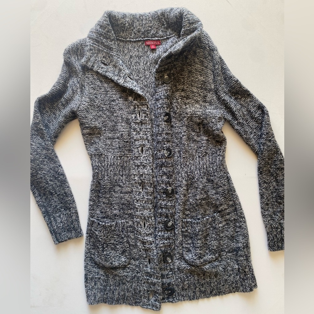 Merona Gray/White Knit Button-Down Cardigan